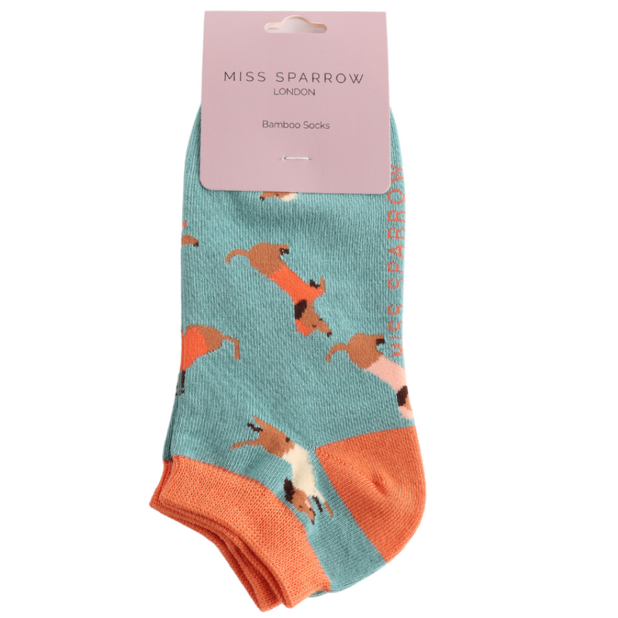 Miss Sparrow - Sausage Dog Pals Trainer Socks - Duck Egg
