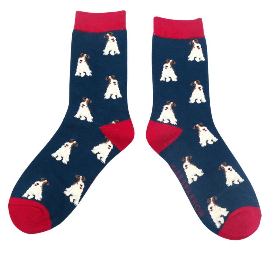 Miss Sparrow - SKS285 - Fox Terriers Socks - Navy