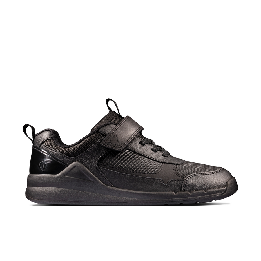 Clarks black leather shop trainers